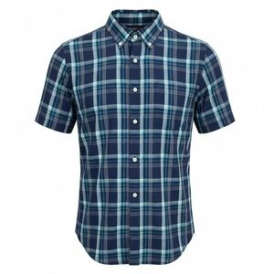 Roundtree & Yorke Travel Smart Men's Small Short Sleeve Blue Plaid Shirt